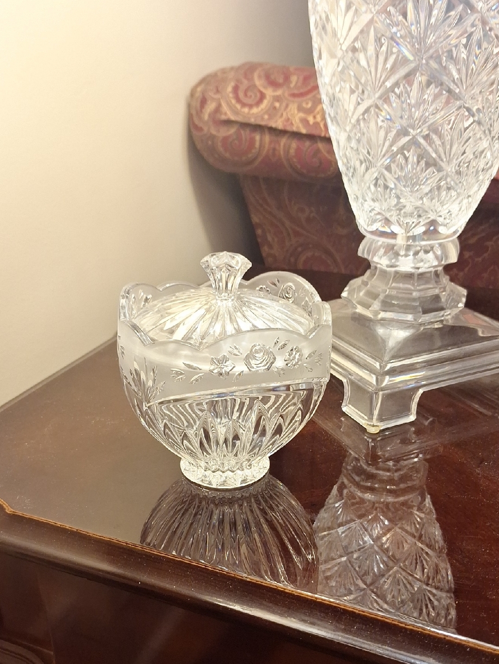 Cut Crystal Lidded Candy Dish - Clear Glass